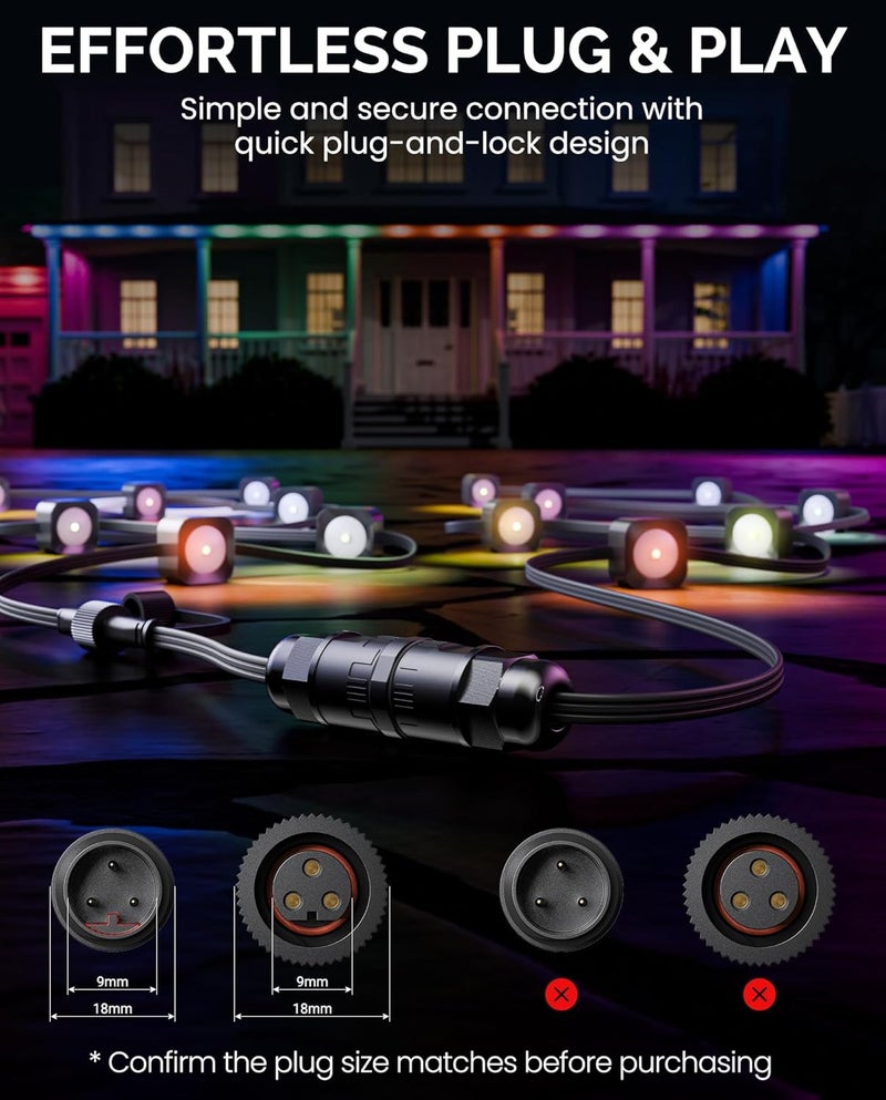 CybeRoad Splice Connector Output for Govee Cuttable Outdoor Lights — Compatible with Govee H706A, H706B, H706C, H703A, H703B, Waterproof Extension Cable Wire Connector Male, Black - Image 3